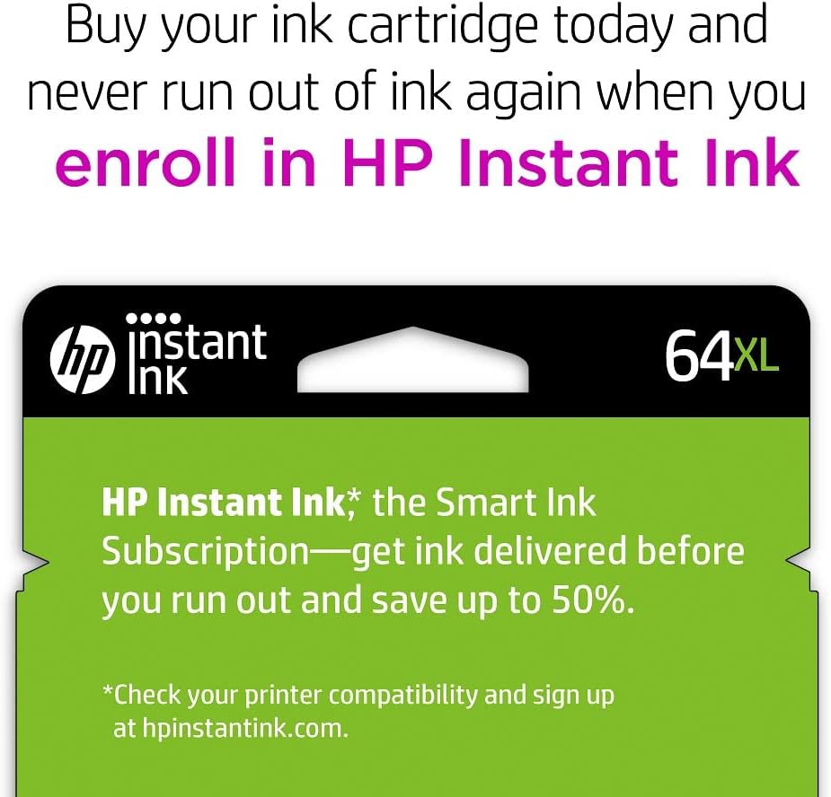 HP 64XL Black High-yield Ink Cartridge | Works with HP ENVY Inspire 7950e; ENVY Photo 6200, 7100, 7800; Tango Series | Eligible for Instant Ink | N9J92AN-2