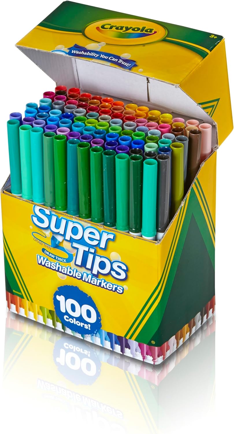 Crayola Super Tips Marker Set (100ct), Fine Point Washable Markers, Drawing Markers for Kids & Adults, Great for Thick & Thin Lines-1