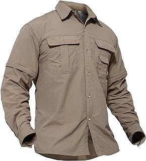 TACVASEN Men's Breathable Quick Dry UV Protection Solid Convertible Long Sleeve Shirt