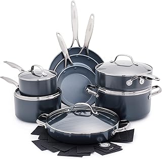 GreenPan Valencia Pro Hard Anodized 11 Piece Cookware Pots and Pans Set, Ceramic Nonstick PFAS-Free PFOA-Free Coating, Induction, Durable Frying Pans, Saucepans, Lids, Dishwasher & Oven Safe, Gray