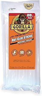 Gorilla Hot Glue Sticks, Full Size, 8" Long x .43" Diameter, 45 Count, Clear, Bonds: Wood, Metal, Glass, Plastic, Floral, Fabric, Leather, Foam, and More (Pack of 1 with 20 Glue Sticks per pack)