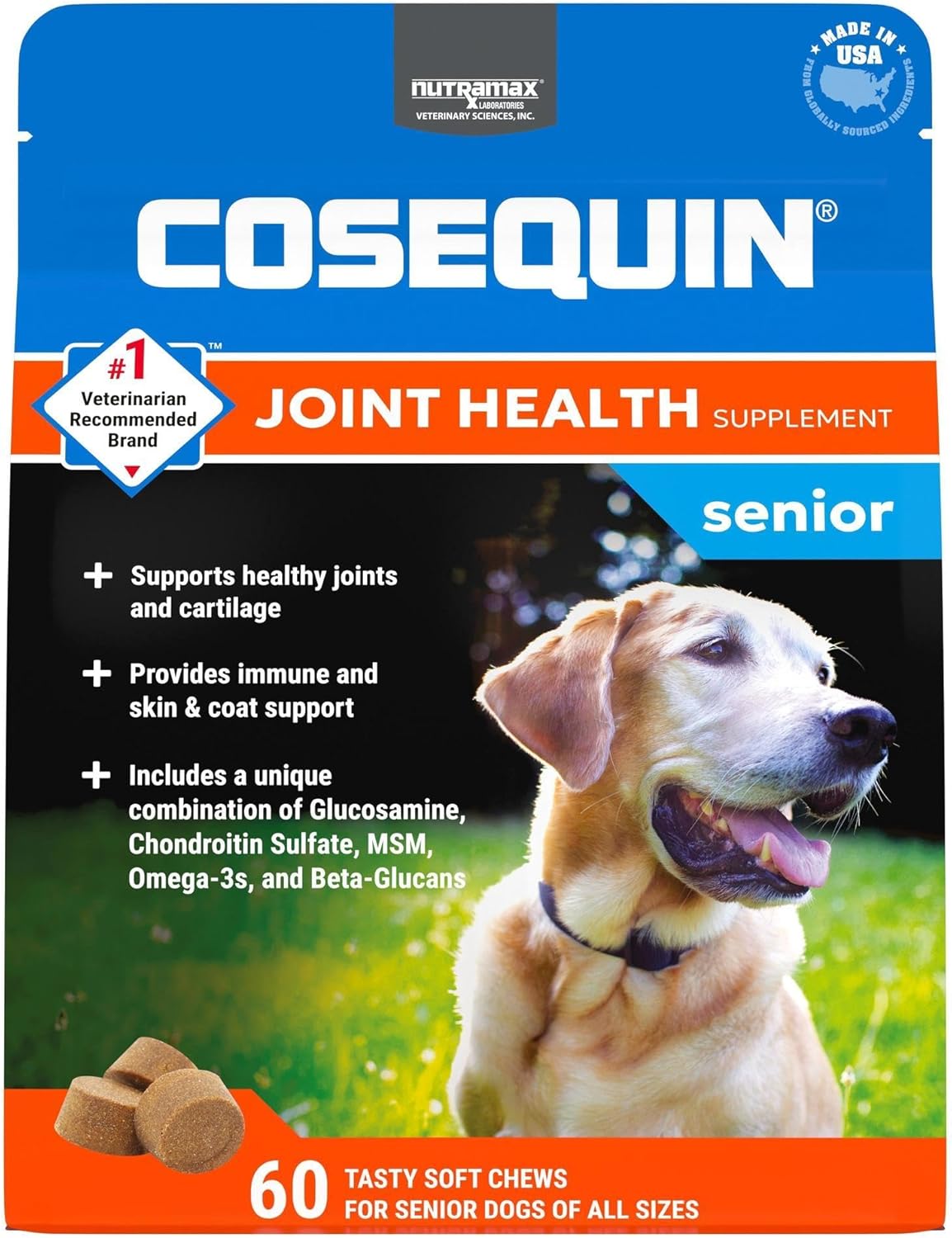 Cosequin Senior Joint Health Supplement for Senior Dogs - With Glucosamine, Chondroitin, Omega-3 for Skin and Coat Health and Beta Glucans for Immune Support, 60 Soft Chews-0