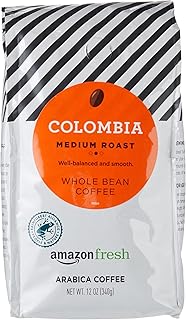 Amazon Fresh Colombia Whole Bean Coffee, Medium Roast, 12 Ounce (Pack of 3)