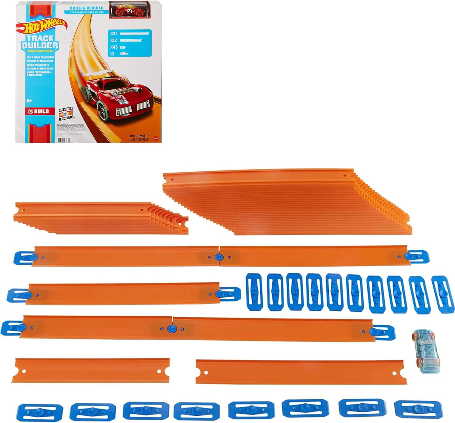 Hot Wheels Toy Car Track Set, Mega Track Pack, 87 Component Building Parts for 40-ft of Track & 1:64 Scale Vehicle (Amazon Exclusive)-6