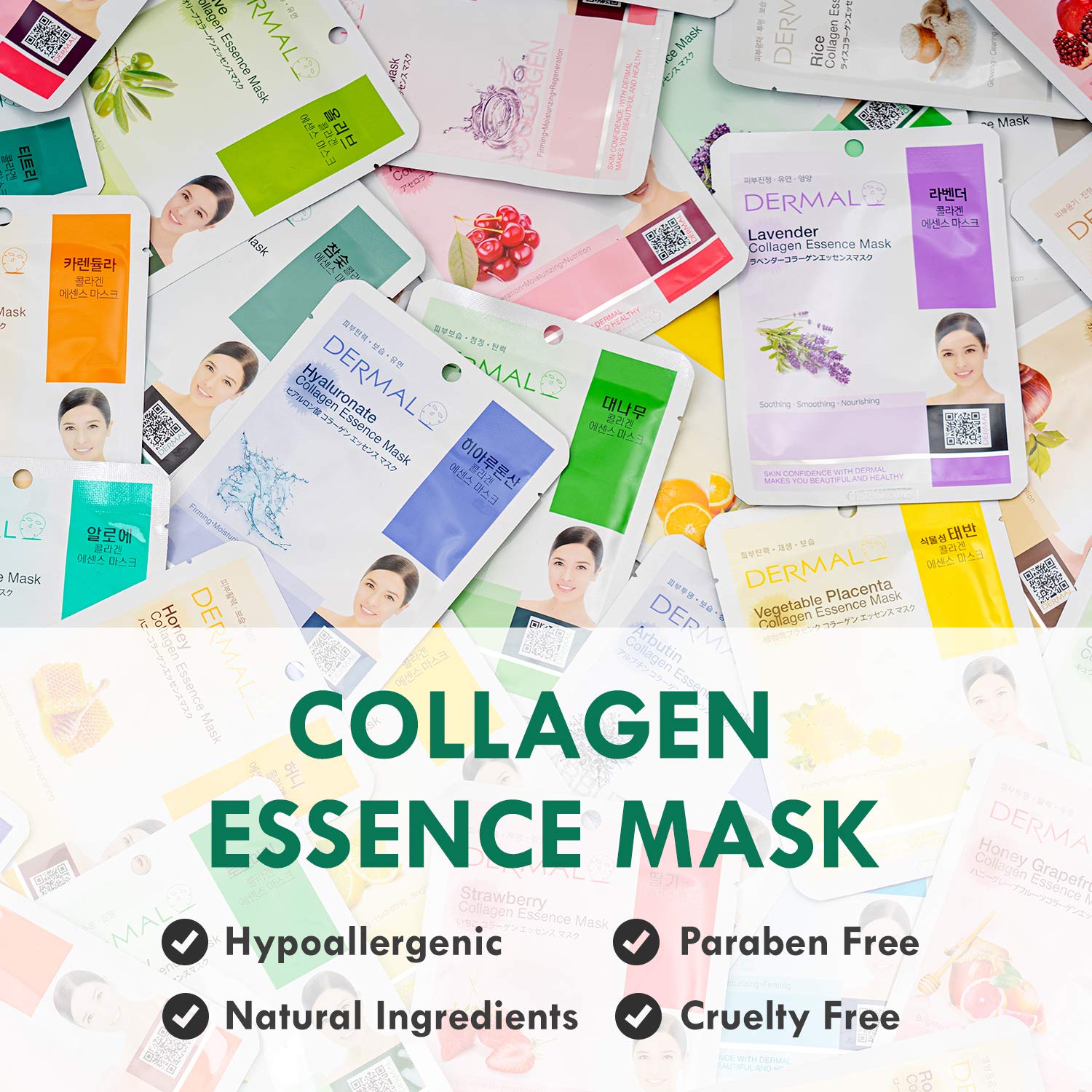 DERMAL 24 Combo Pack A Collagen Essence Korean Face Mask - Hydrating & Soothing Facial Mask with Panthenol - Hypoallergenic Self Care Sheet Mask for All Skin Types - Natural Home Spa Treatment Mask-1