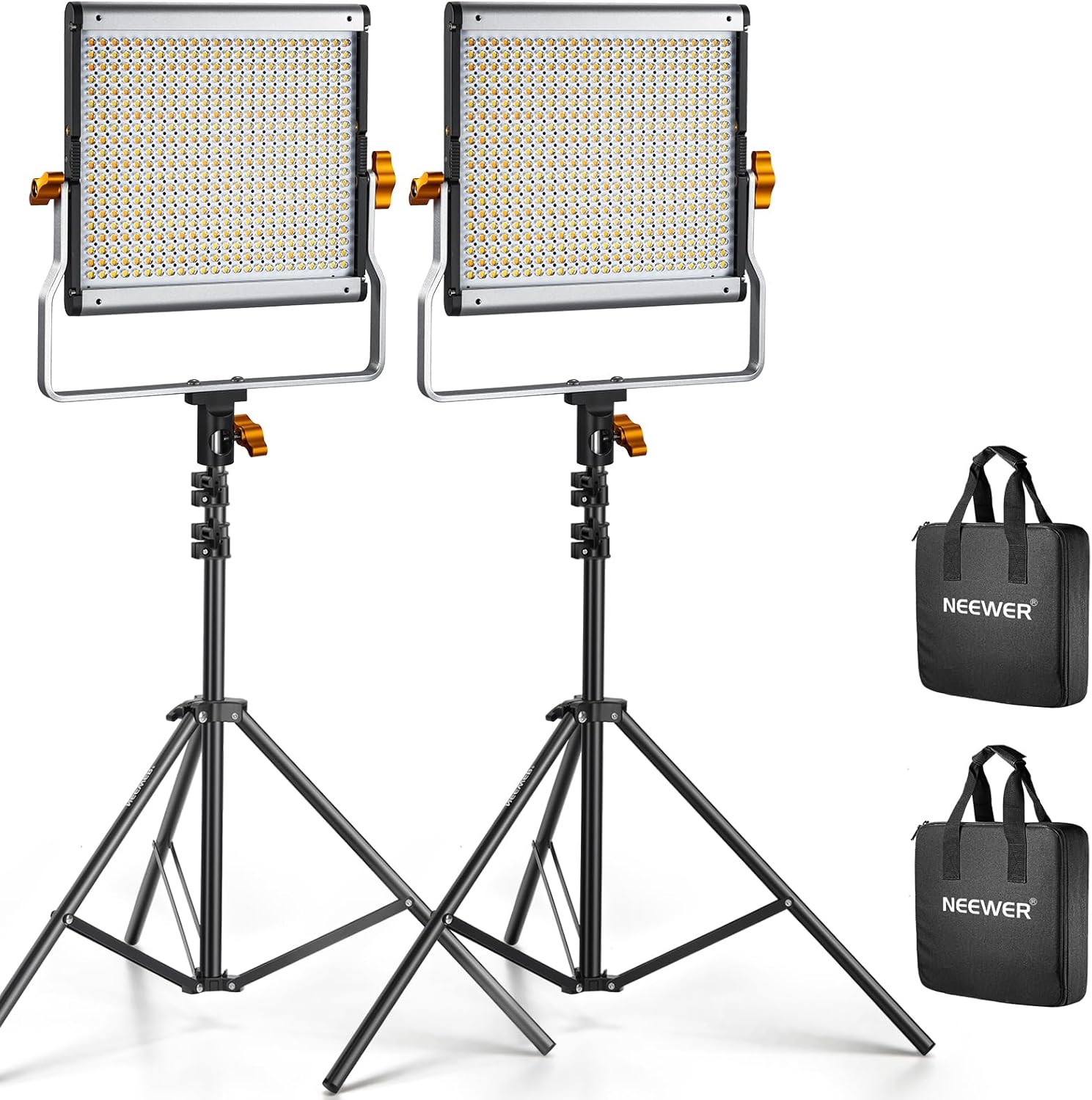 Neewer 2 Packs Dimmable Bi-Color 480 LED Video Light and Stand Lighting Kit Includes: 3200~5600K CRI 96+ LED Panel with U Bracket, 75 inches Light Stand for YouTube Studio Photography, Video Shooting-0