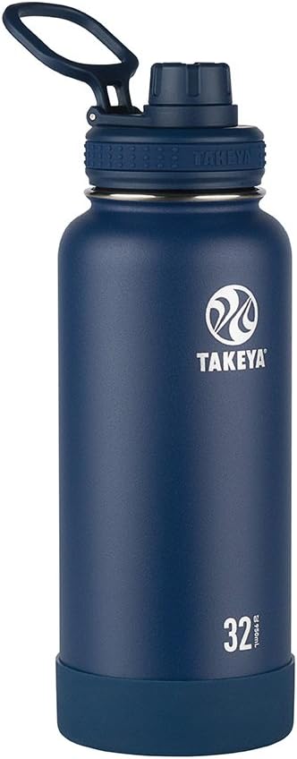 Takeya Actives 32 oz Vacuum Insulated Stainless Steel Water Bottle with Spout Lid, Premium Quality, Midnight Blue-0