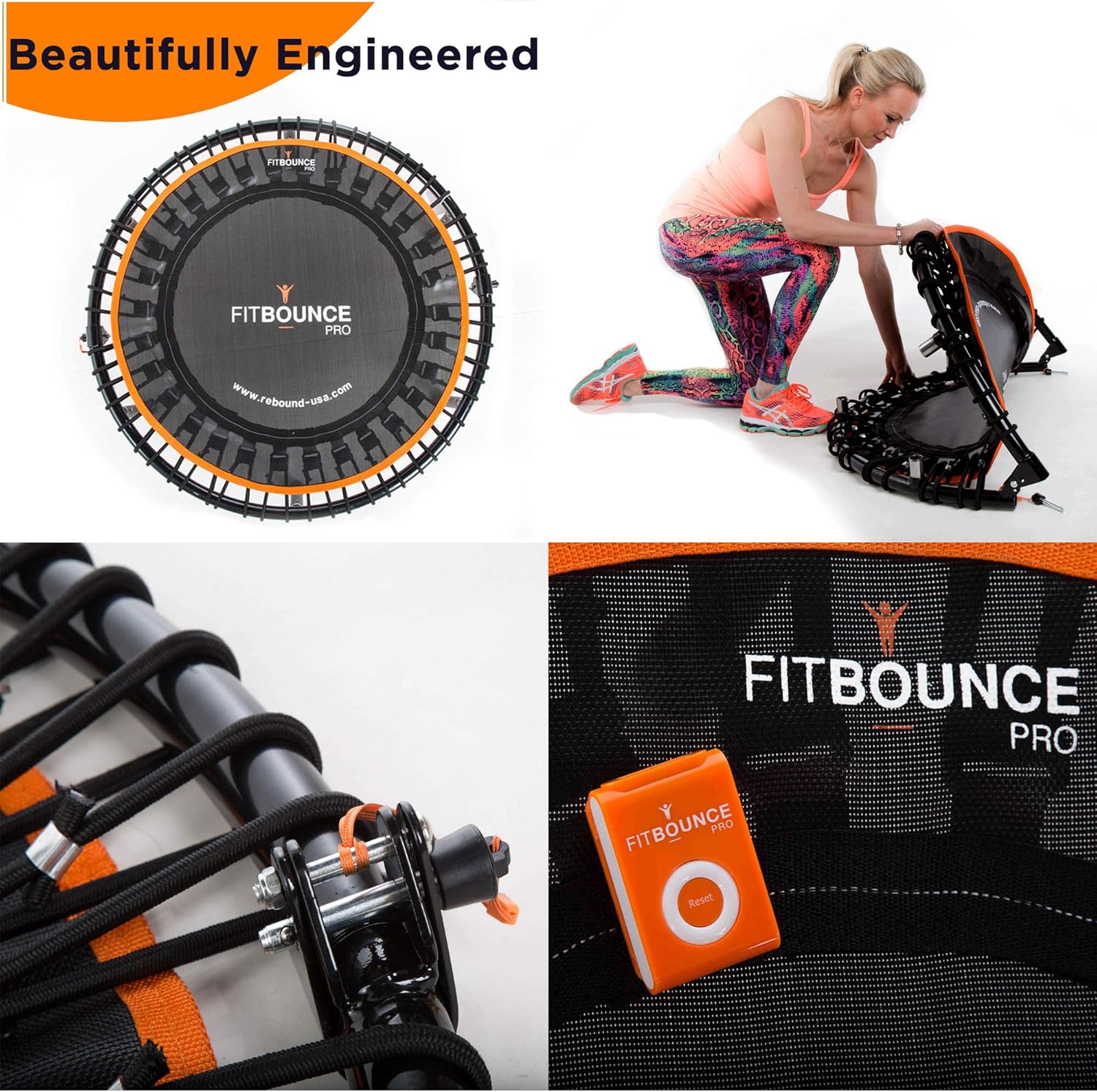 FIT Bounce PRO USA Bungee Rebounder | Assembled | Half Folding | Silent & Beautifully Designed Pro Indoor Mini Trampoline for Adults & Kids | DVD & Online Workouts,Storage Bag & Bounce Counter-1