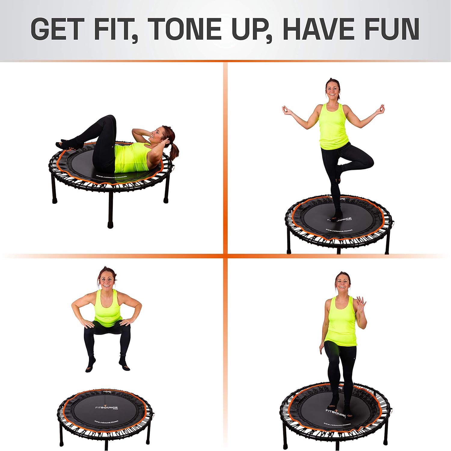 FIT Bounce PRO USA Bungee Rebounder | Assembled | Half Folding | Silent & Beautifully Designed Pro Indoor Mini Trampoline for Adults & Kids | DVD & Online Workouts,Storage Bag & Bounce Counter-4