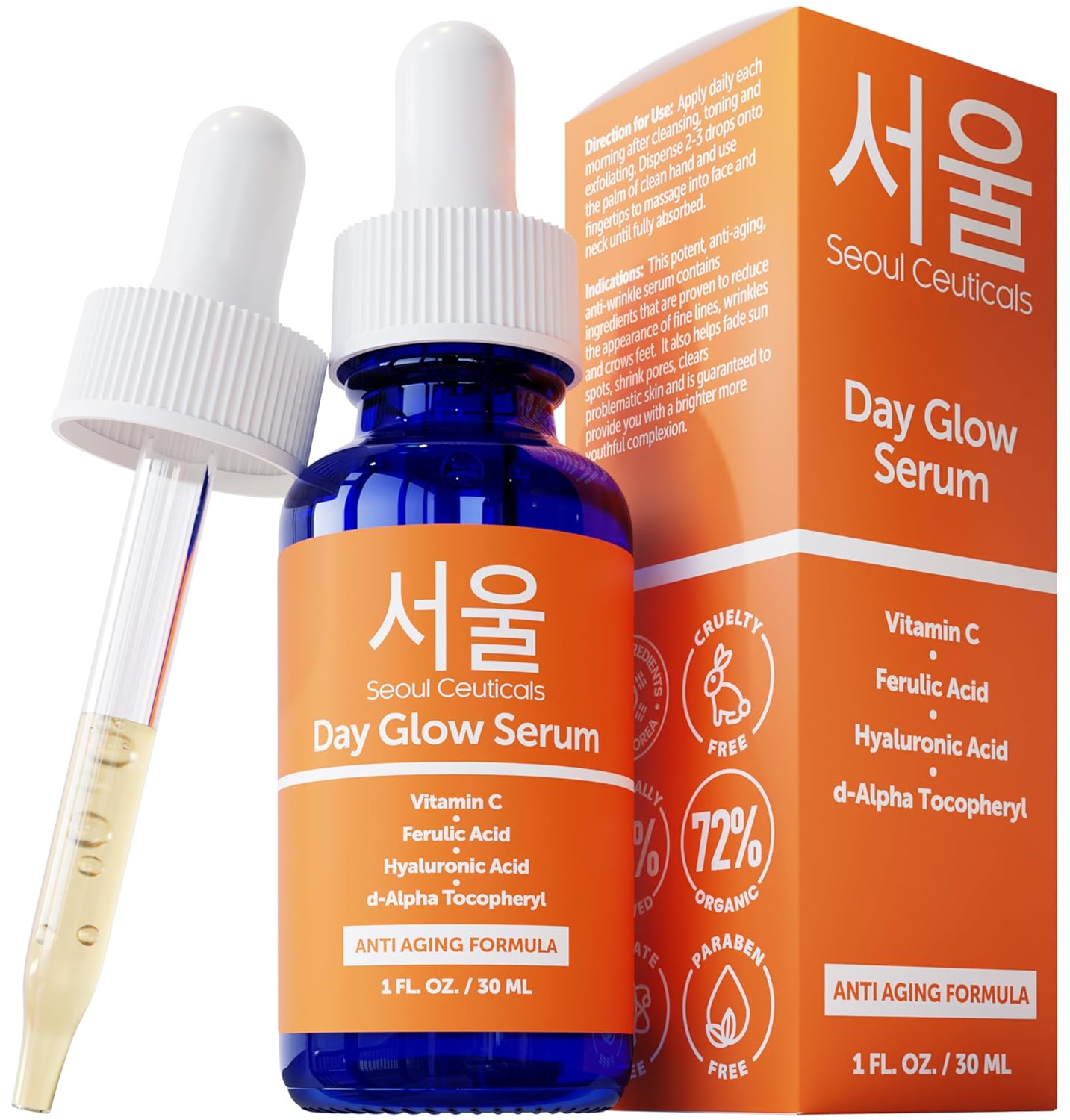 SeoulCeuticals Korean Skin Care 20% Vitamin C Hyaluronic Acid Serum + CE Ferulic Acid - Potent Anti Aging, Anti Wrinkle Korean Beauty 1oz-0