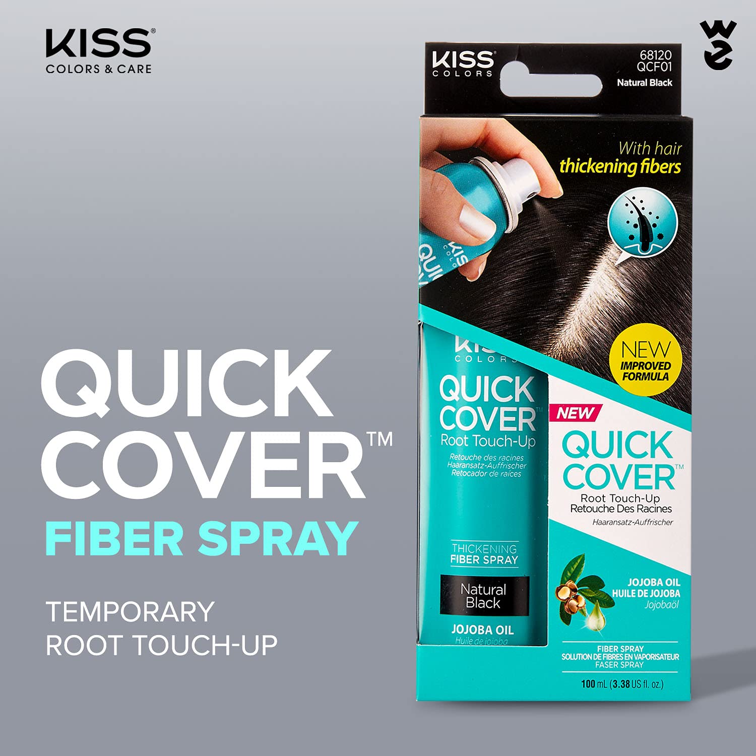 Kiss Quick Cover Root Touch Up Thickening Fiber Spray 3.38oz (Natural Black)-1