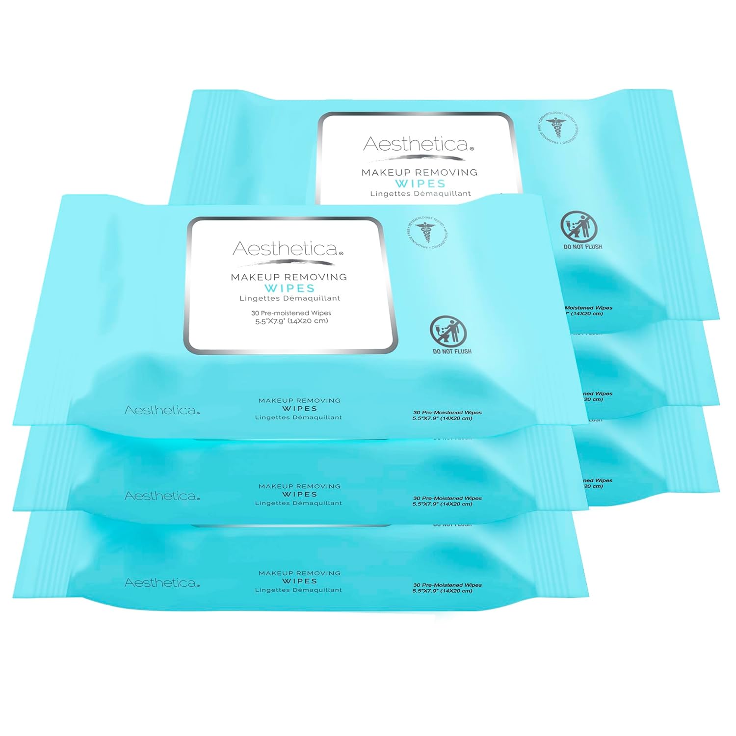 Aesthetica Makeup Removing Wipes - Face & Eye Makeup Remover Wipes - 6 Pack Bulk (180 Wipes Total) Hypoallergenic & Dermatologist Tested - Oil & Fragrance Free - Made in USA-0