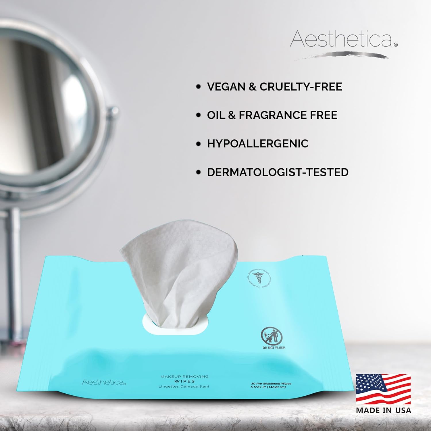 Aesthetica Makeup Removing Wipes - Face & Eye Makeup Remover Wipes - 6 Pack Bulk (180 Wipes Total) Hypoallergenic & Dermatologist Tested - Oil & Fragrance Free - Made in USA-1