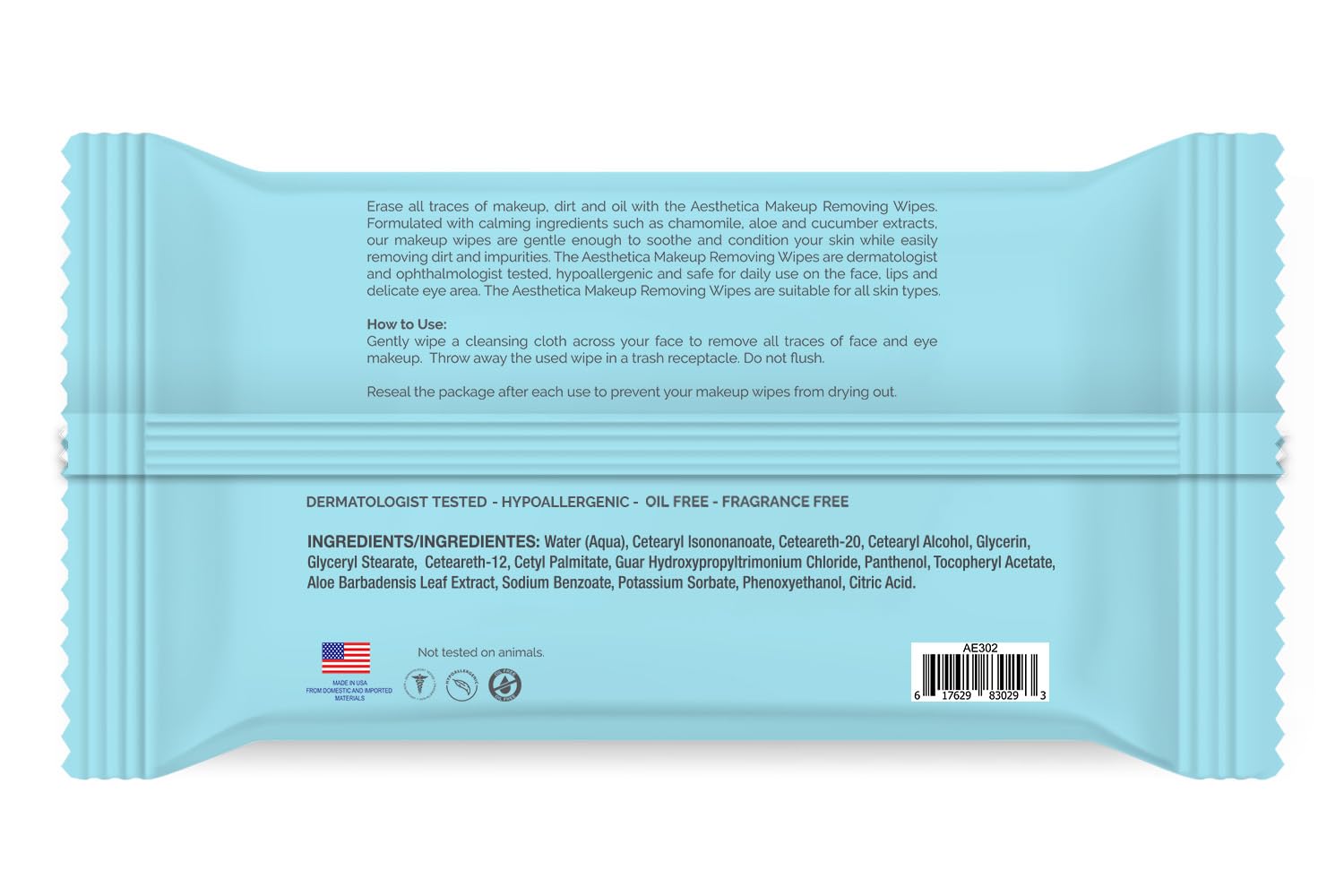 Aesthetica Makeup Removing Wipes - Face & Eye Makeup Remover Wipes - 6 Pack Bulk (180 Wipes Total) Hypoallergenic & Dermatologist Tested - Oil & Fragrance Free - Made in USA-4