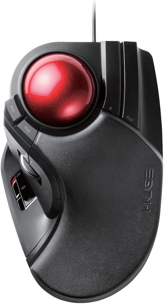 ELECOM HUGE Trackball Mouse, Wired, Finger-Operated, 8-Button Function, Palm Rest Attached, 52mm Smooth Red Ball Windows11, macOS (M-HT1URBK)-0