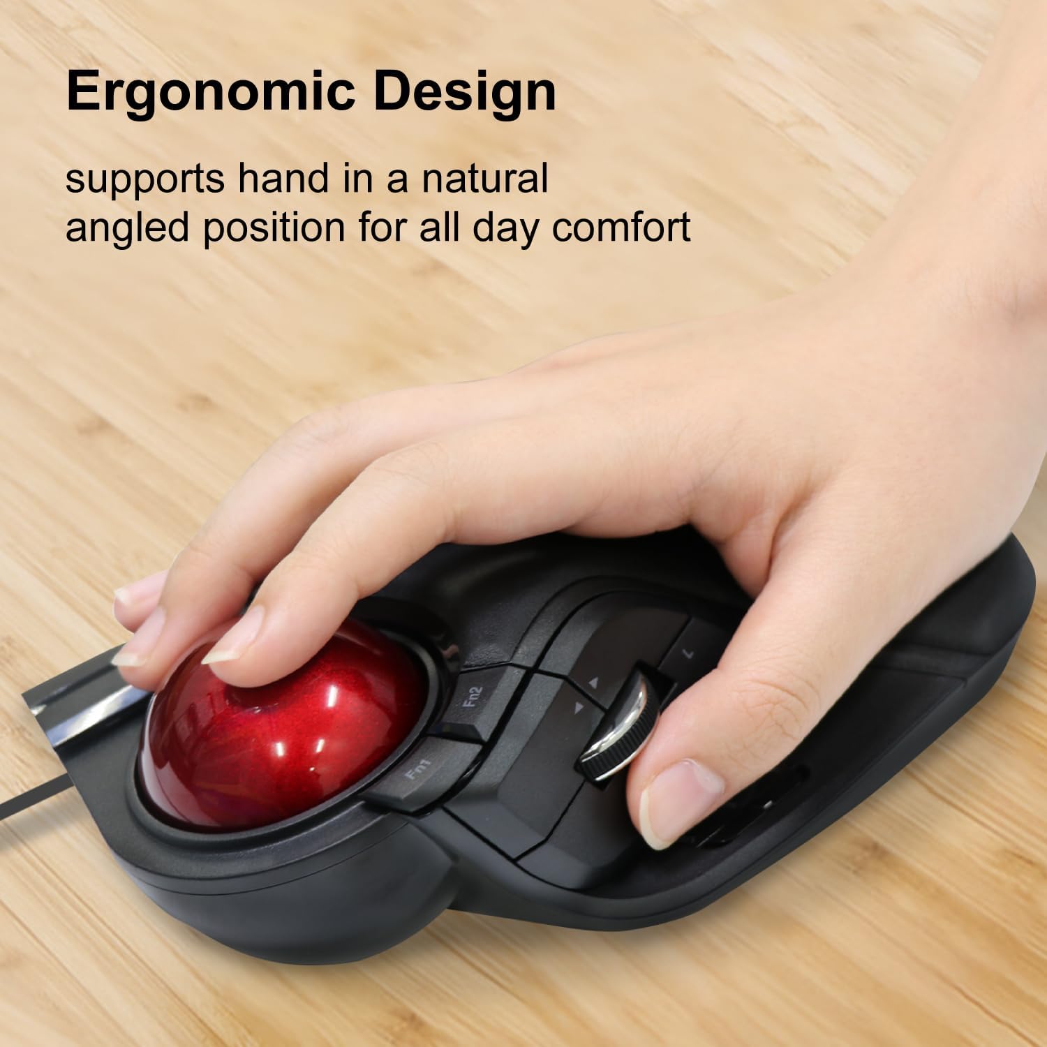 ELECOM HUGE Trackball Mouse, Wired, Finger-Operated, 8-Button Function, Palm Rest Attached, 52mm Smooth Red Ball Windows11, macOS (M-HT1URBK)-1