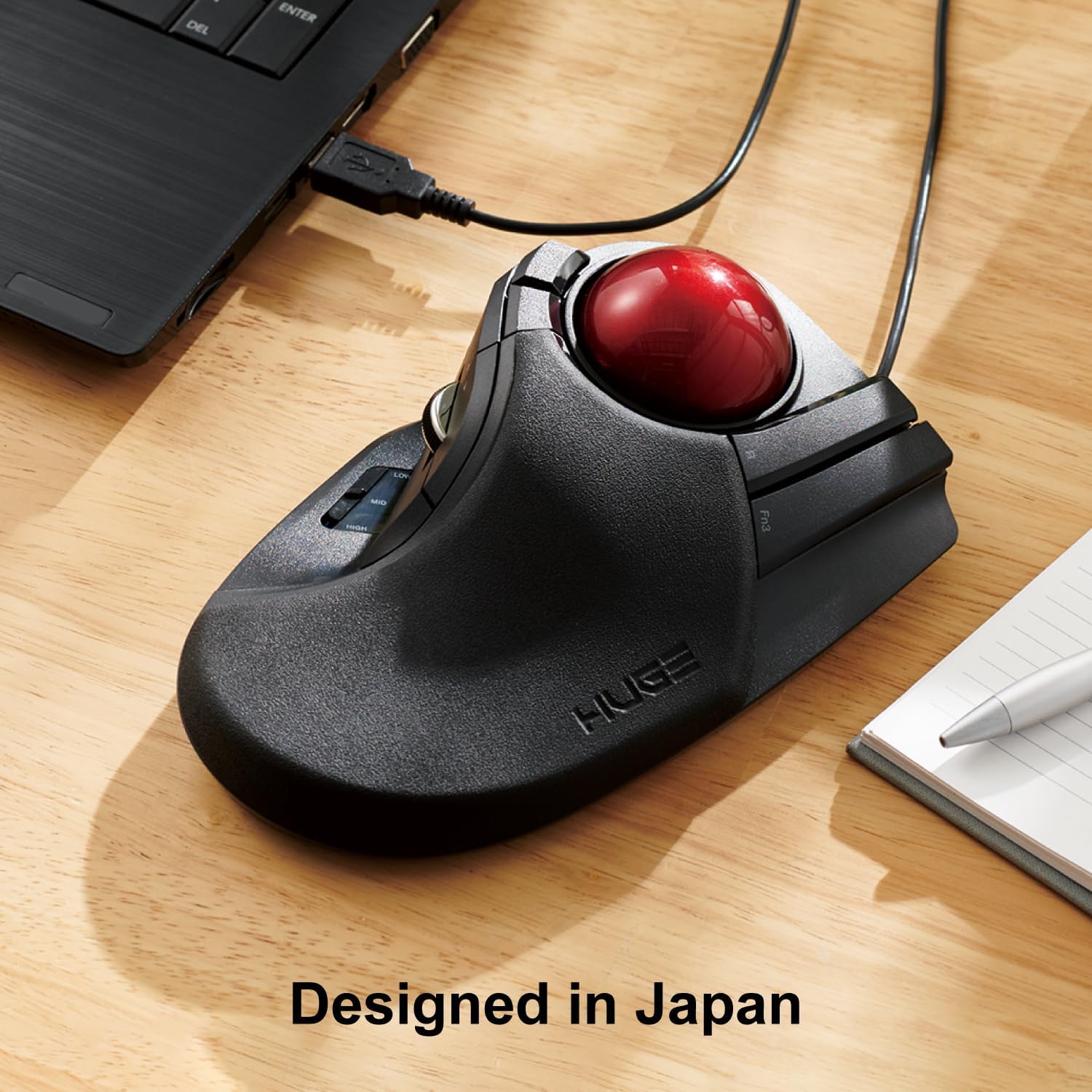 ELECOM HUGE Trackball Mouse, Wired, Finger-Operated, 8-Button Function, Palm Rest Attached, 52mm Smooth Red Ball Windows11, macOS (M-HT1URBK)-6