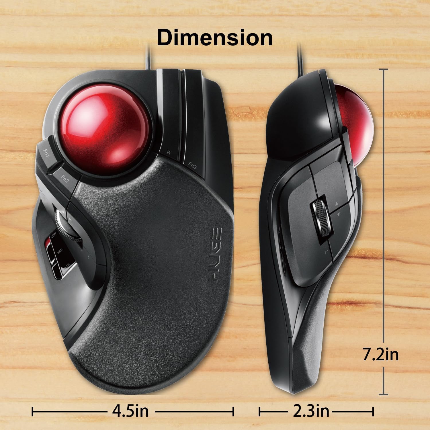 ELECOM HUGE Trackball Mouse, Wired, Finger-Operated, 8-Button Function, Palm Rest Attached, 52mm Smooth Red Ball Windows11, macOS (M-HT1URBK)-7