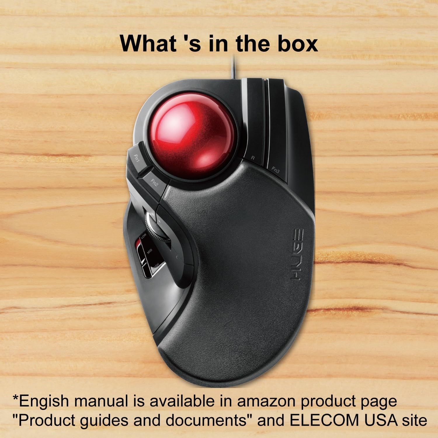 ELECOM HUGE Trackball Mouse, Wired, Finger-Operated, 8-Button Function, Palm Rest Attached, 52mm Smooth Red Ball Windows11, macOS (M-HT1URBK)-8