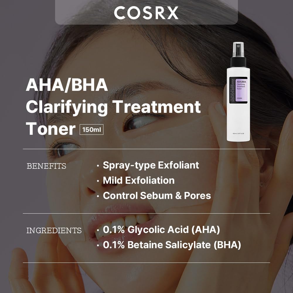 COSRX AHA/BHA Treatment Toner 5.07 fl.oz/ 150ml, Facial Exfoliating Spray for Whiteheads, Pores, & Uneven Skin, Korean Toner, Not Tested on Animals, No Parabens, No Sulfates, Korean Skin Care-1