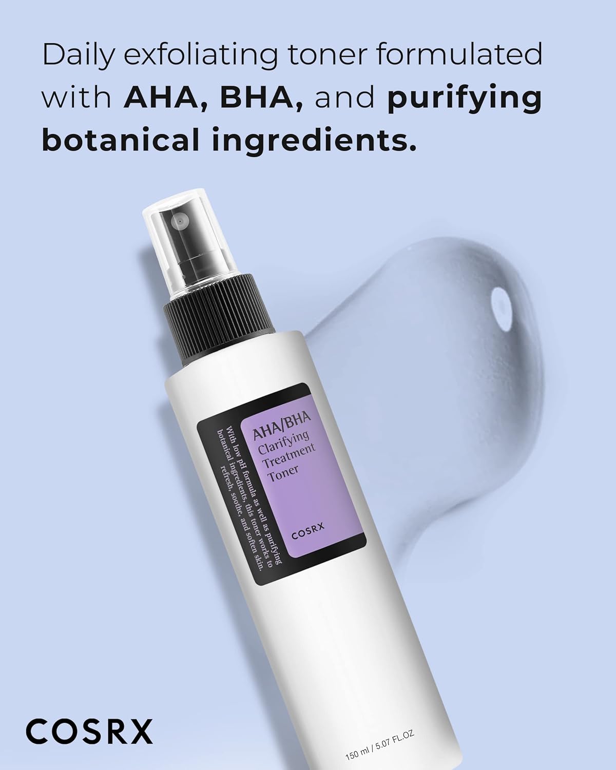 COSRX AHA/BHA Treatment Toner 5.07 fl.oz/ 150ml, Facial Exfoliating Spray for Whiteheads, Pores, & Uneven Skin, Korean Toner, Not Tested on Animals, No Parabens, No Sulfates, Korean Skin Care-2