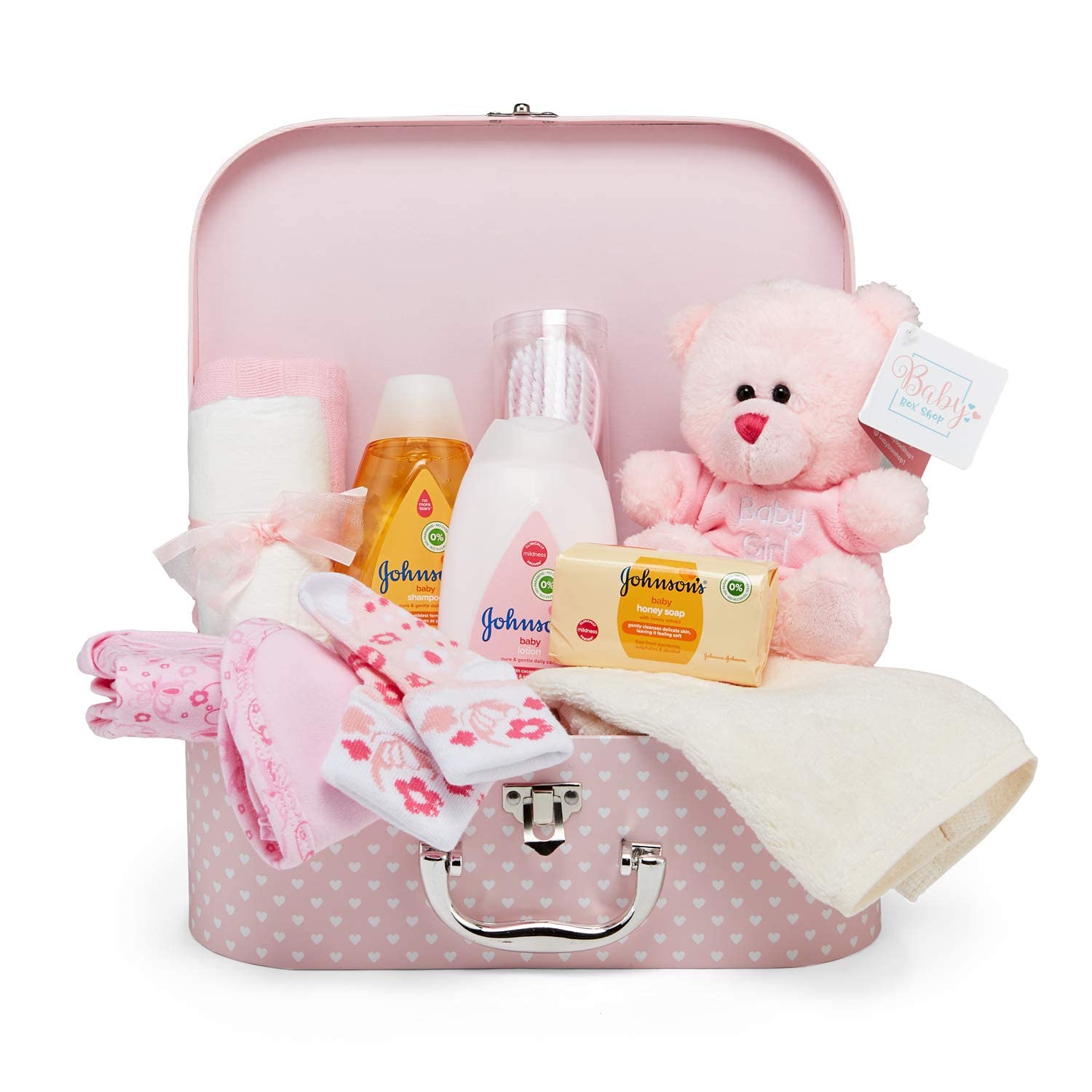 Baby Box Shop Baby Shower Gifts Girl - 12 pcs Baby Essentials for Newborn Girl, Baby Girl Gifts Newborn - Unique Baby Girl Gifts, Baby Girl Hamper for New Born Baby Gifts Girl - Pink-0