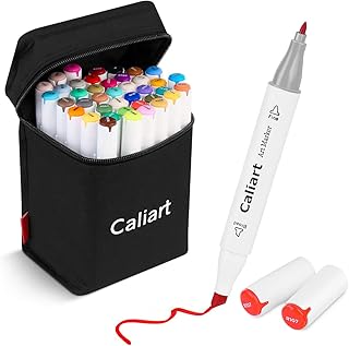 Caliart 41 Colors Dual Tip Art Markers Permanent Alcohol Based Markers Colored Artist Drawing Marker Pens Highlighters With Case for Coloring Animation Illustration Painting Card Making Underlining