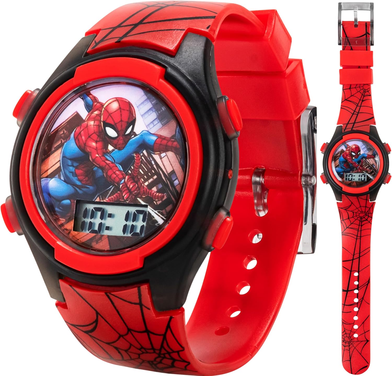 Accutime Marvel Spider-Man Digital Watch for Kids – Durable Plastic Timepiece, LCD Display, Quartz Accuracy, Iconic Spiderman Imagery-0