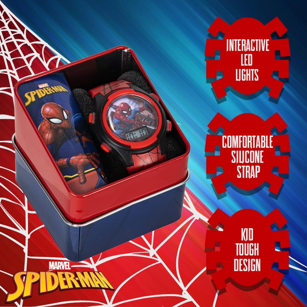 Accutime Marvel Spider-Man Digital Watch for Kids – Durable Plastic Timepiece, LCD Display, Quartz Accuracy, Iconic Spiderman Imagery-1