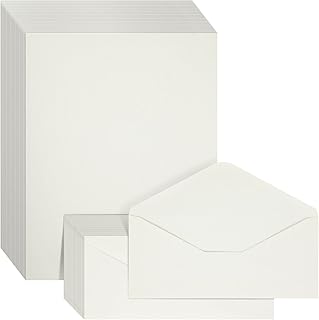 Juvale 100 Piece Cotton Stationery Paper and Envelopes Set for Writing Letters, Wedding Invitations, Resume (Ivory, 8.5 x 11 In)