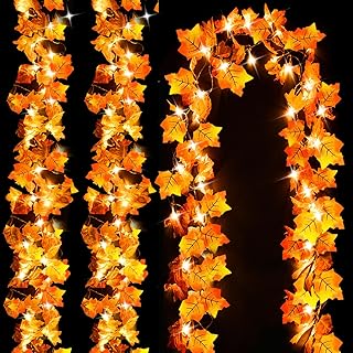 Luditek 3-Pack Fall Decor Lighted Fall Garland, Total 24.6ft 60 LED Thanksgiving Decor Halloween String Lights, Fall Decorations for Home Holiday Autumn Garland Indoor Friendsgiving Gift