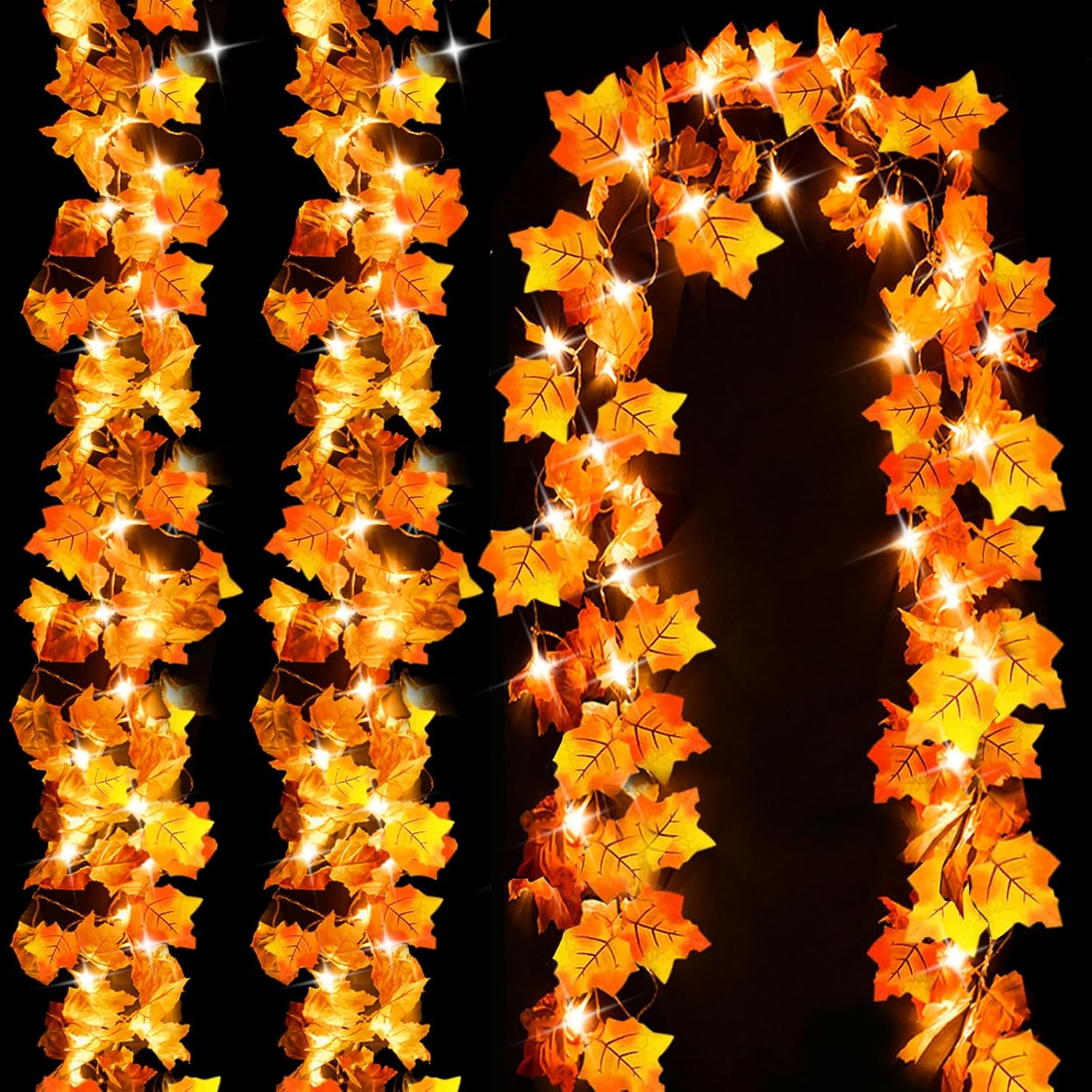 Luditek 3-Pack Fall Decor Lighted Fall Garland, Total 24.6ft 60 LED Thanksgiving Decor Halloween String Lights, Fall Decorations for Home Holiday Autumn Garland Indoor Friendsgiving Gift-0