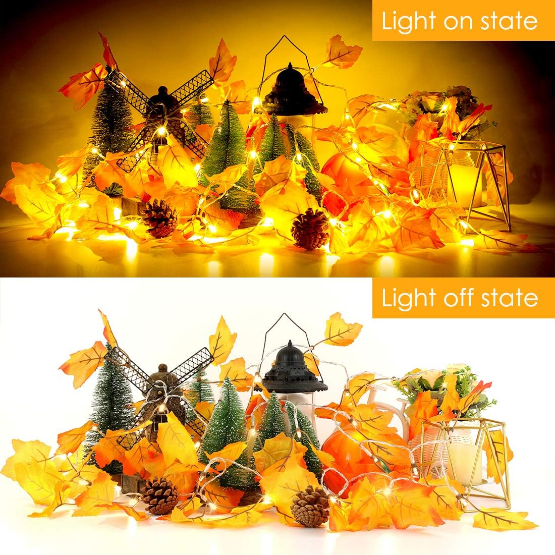 Luditek 3-Pack Fall Decor Lighted Fall Garland, Total 24.6ft 60 LED Thanksgiving Decor Halloween String Lights, Fall Decorations for Home Holiday Autumn Garland Indoor Friendsgiving Gift-4