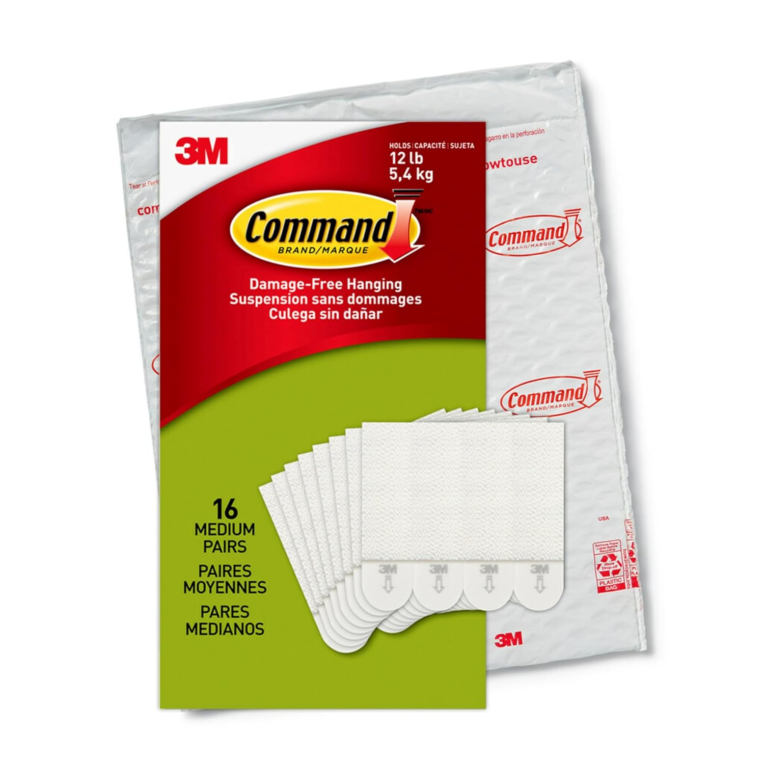 Command 10 lb Medium Picture Hanging Strips 16 Pairs (32 Command Strips), Damage Free Hanging Picture Hangers, No Tools Wall Hanging Strips for Home Decor, White Adhesive Strips-0