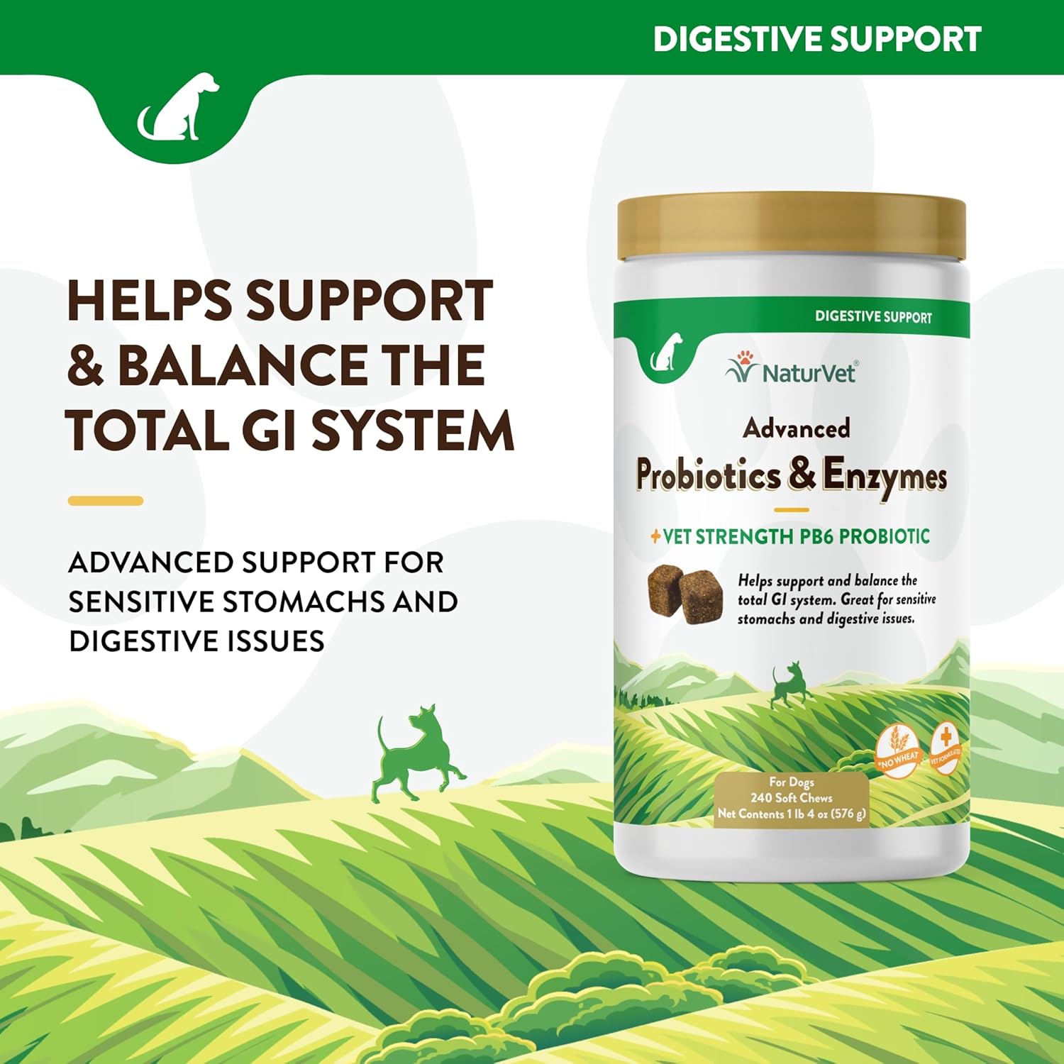 NaturVet – Advanced Probiotics & Enzymes - Plus Vet Strength PB6 Probiotic – Supports and Balances Pets with Sensitive Stomachs & Digestive Issues – for Dogs & Cats 240 ct-2