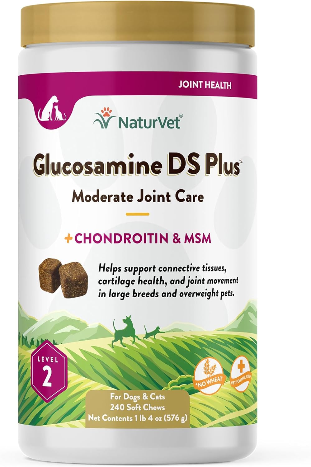 NaturVet – Glucosamine DS Plus - Level 2 Moderate Care – Supports Healthy Hip & Joint Function – Enhanced with Glucosamine, MSM & Chondroitin – for Dogs & Cats – 240 Soft Chews-0