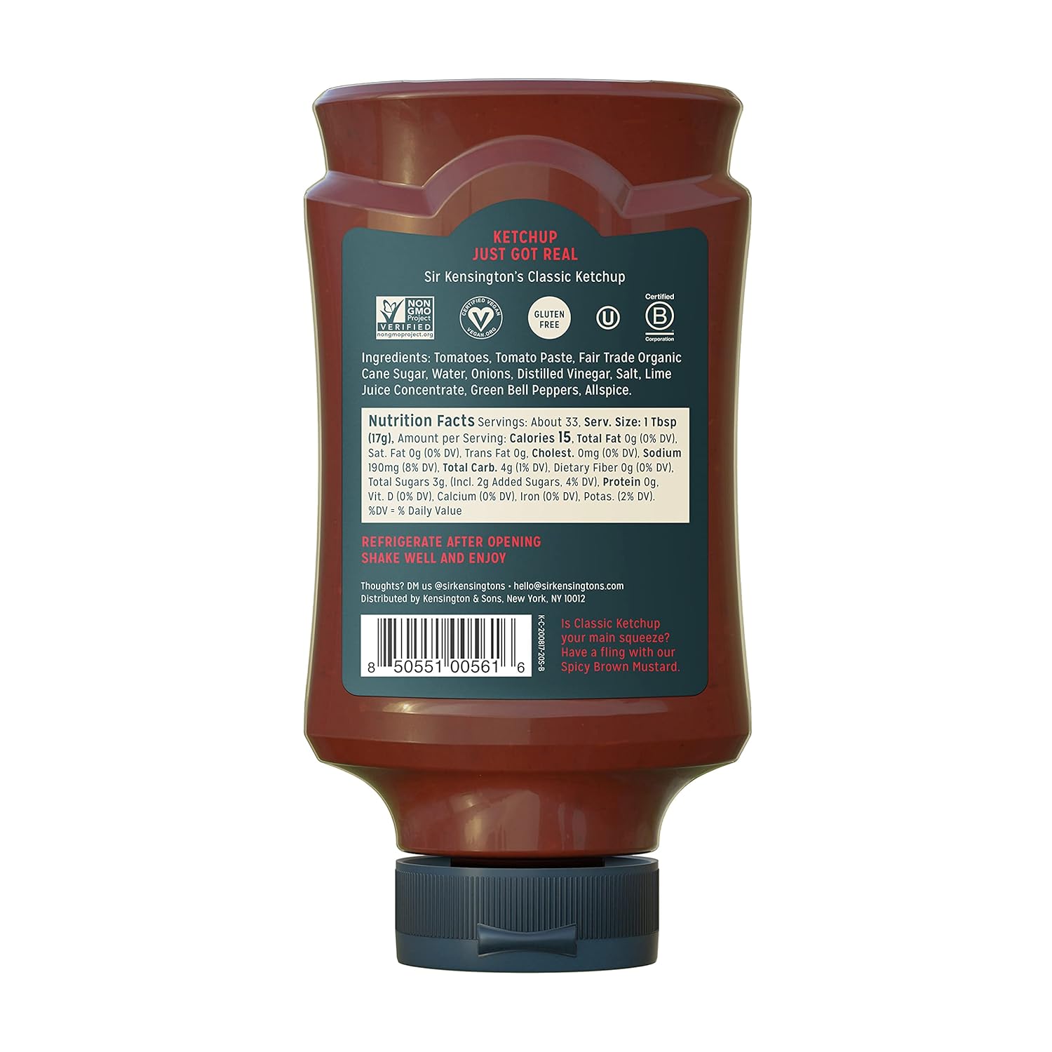 Sir Kensington's Classic Ketchup, From Whole Tomatoes, No High Fructose Corn Syrup, Gluten Free, Certified Vegan, Non- GMO Project Verified, Shelf-Stable, 20 oz-1