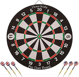 Dart Board, Dart Game Set with 6 Metal Darts and Double-Sided Flocking Dartboard (18 Inches)