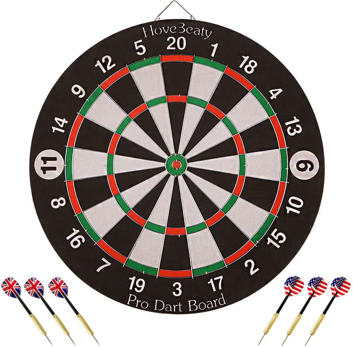 Dart Board, Dart Game Set with 6 Metal Darts and Double-Sided Flocking Dartboard (18 Inches)-0