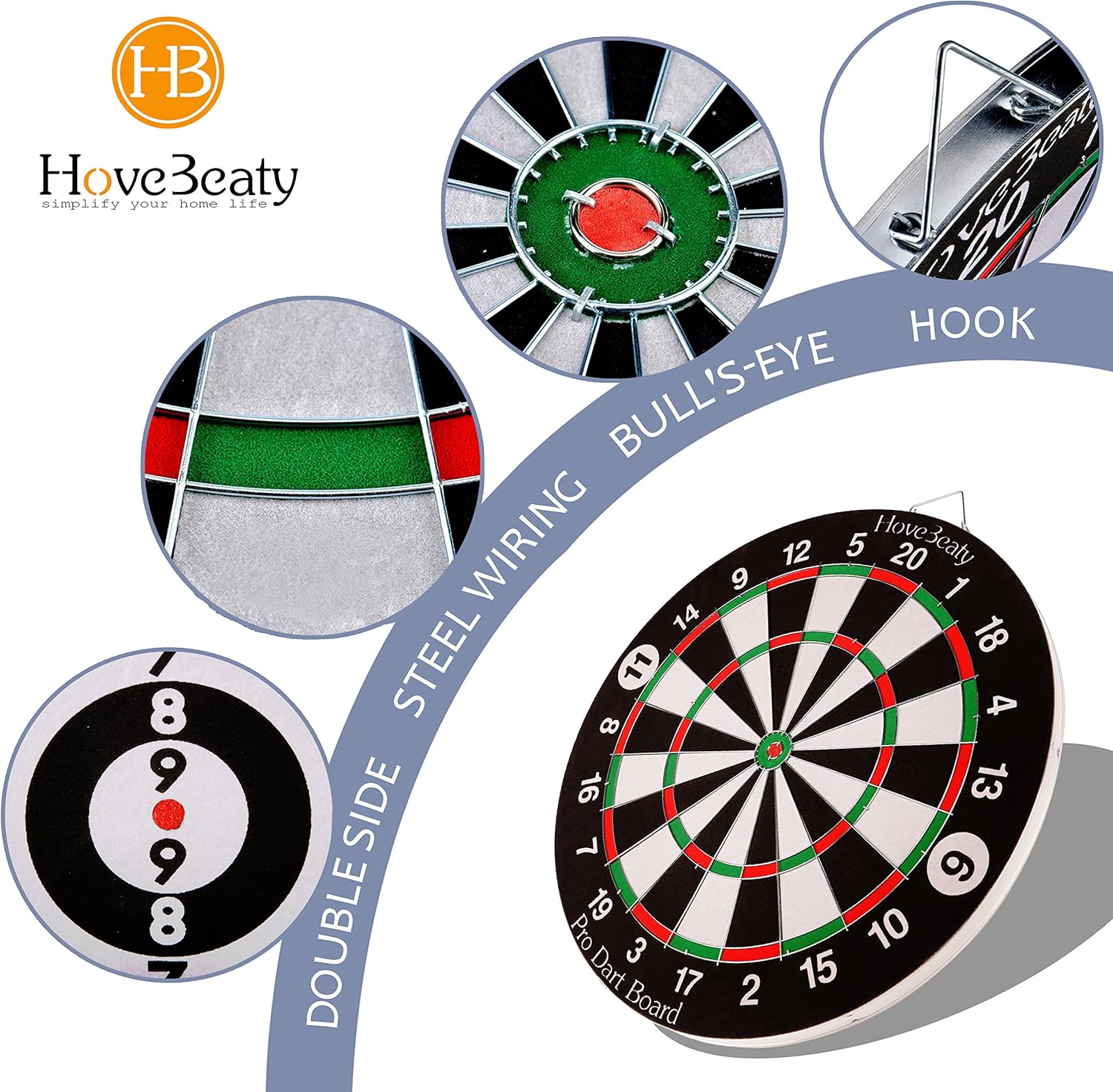 Dart Board, Dart Game Set with 6 Metal Darts and Double-Sided Flocking Dartboard (18 Inches)-1