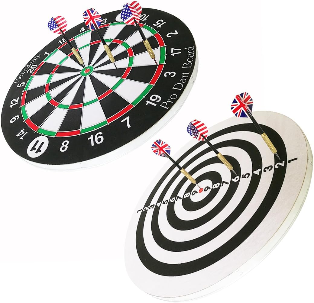 Dart Board, Dart Game Set with 6 Metal Darts and Double-Sided Flocking Dartboard (18 Inches)-2