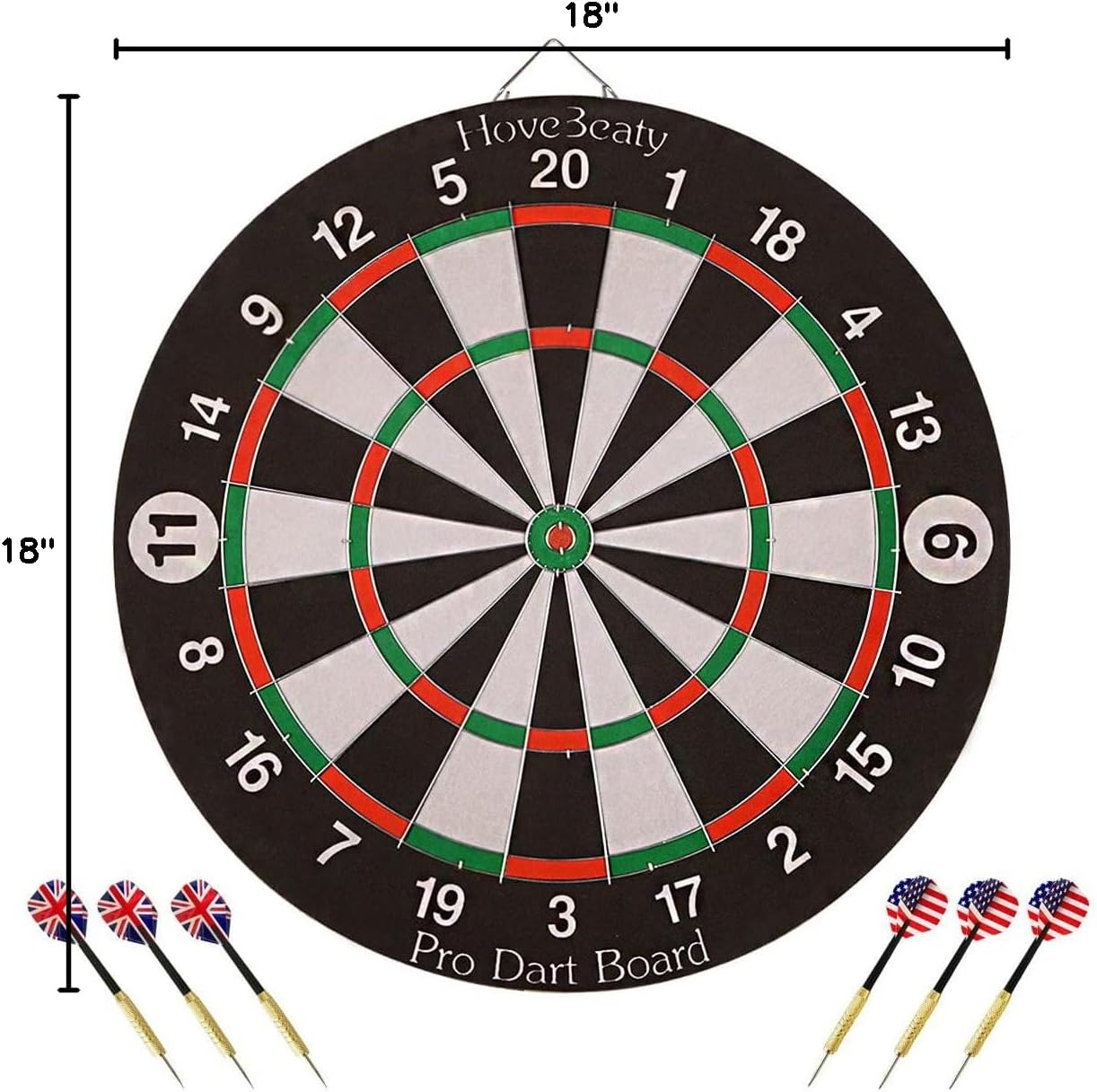 Dart Board, Dart Game Set with 6 Metal Darts and Double-Sided Flocking Dartboard (18 Inches)-8