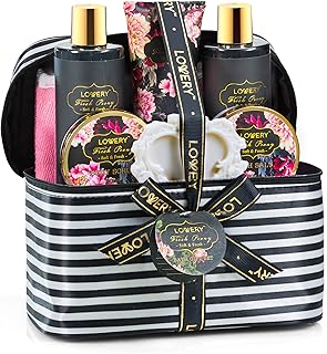 Birthday Gifts Home Spa Gift Basket, 8pc Bath & Body Set For Women and Men, Fresh Peony Scent with Shower Gel, Bubble Bath, Lotion, Bath Salt, Body Scrub, Bath Soap, Back Scrubber & Cosmetic Bag