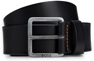 BOSS Men's Smooth Leather Belt with Brushed Effect Buckle