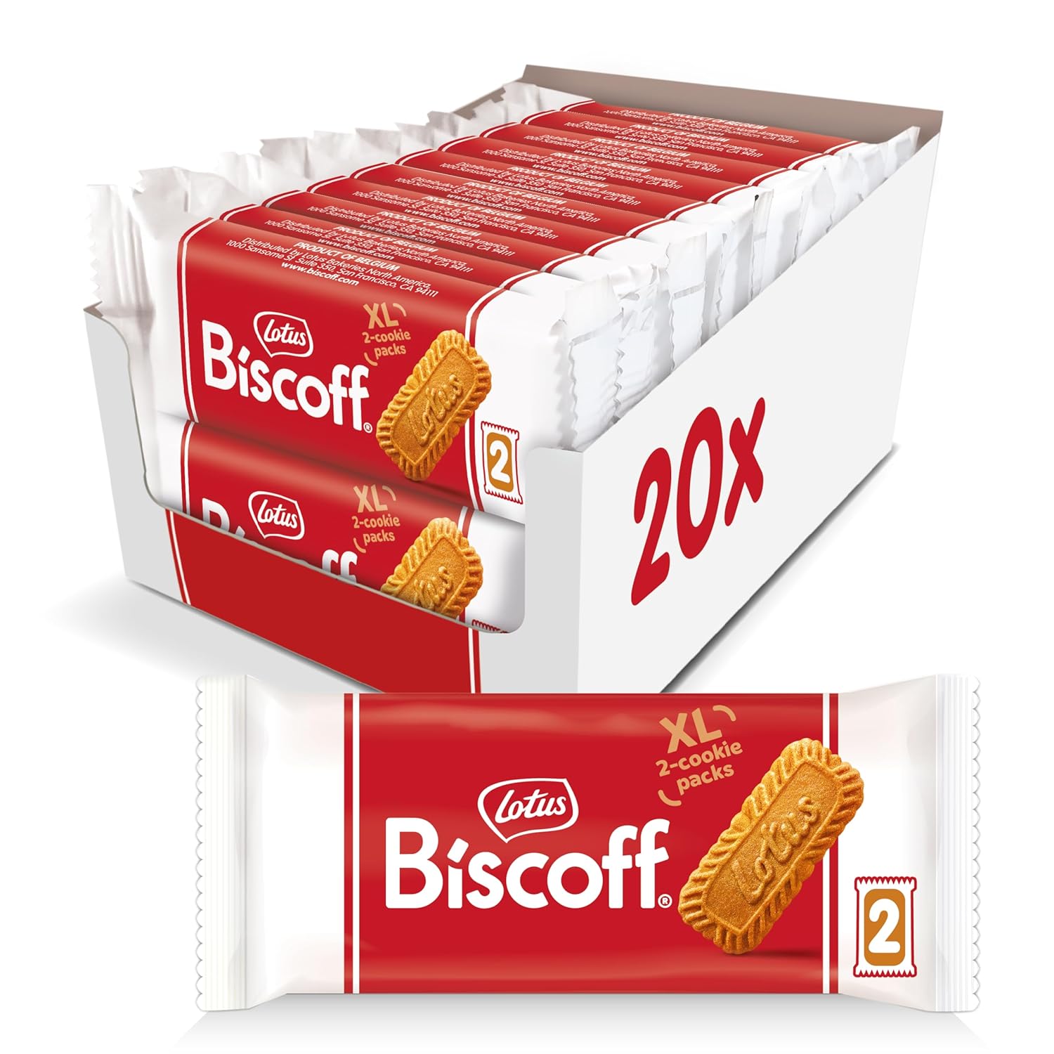 Lotus Biscoff Cookies, Caramelized Biscuit Cookie Snack, Dispenser Box (20 sleeves of 2 extra large cookies) Vegan, 0.9 Ounce (Pack of 20)-0