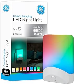 GE Color-Changing LED Night Light, Plug Into Wall, Dusk to Dawn Sensor, Ambient Lighting, for Bedroom, Childrens Room, Nursery, Safety Rated, 1 pack, 34693