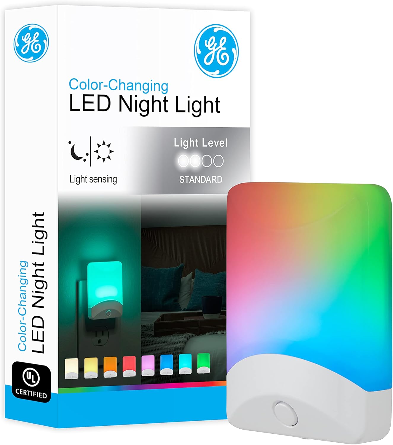 GE Color-Changing LED Night Light, Plug Into Wall, Dusk to Dawn Sensor, Ambient Lighting, for Bedroom, Childrens Room, Nursery, Safety Rated, 1 pack, 34693-0