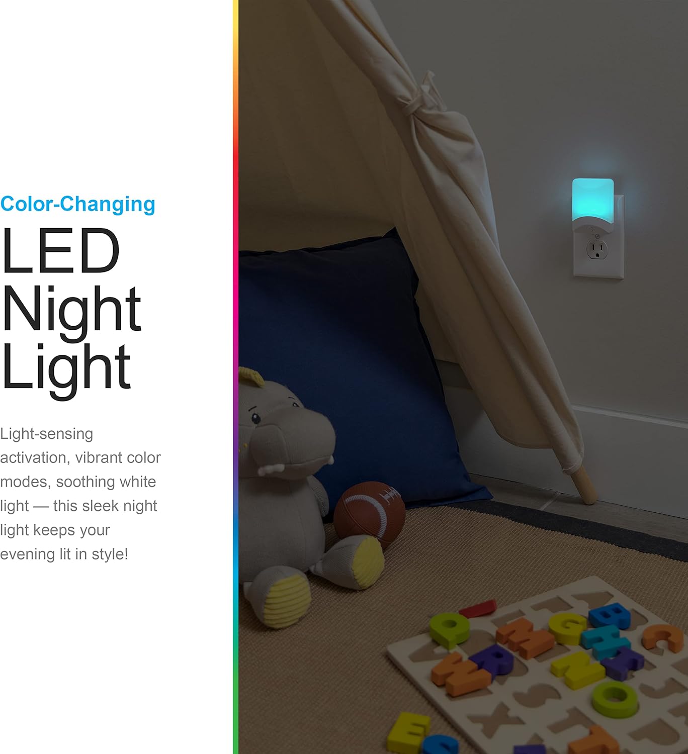 GE Color-Changing LED Night Light, Plug Into Wall, Dusk to Dawn Sensor, Ambient Lighting, for Bedroom, Childrens Room, Nursery, Safety Rated, 1 pack, 34693-1