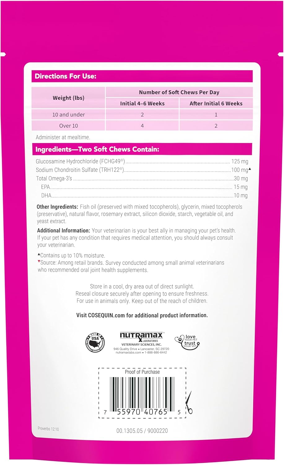 Nutramax Cosequin Joint Health Supplement for Cats - With Glucosamine, Chondroitin, and Omega-3, 60 Soft Chews-1