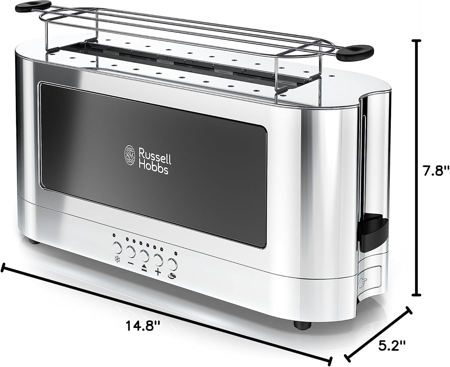 Russell Hobbs 2-Slice Glass Accent Long Toaster, Black & Stainless Steel, TRL9300BKR-8